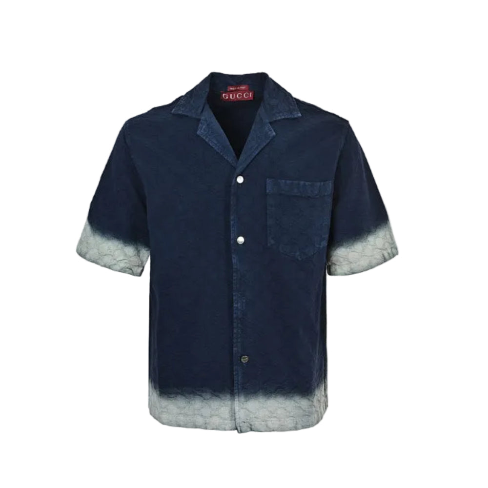 Gucci Navy GG Jacquard Ombré Camp Collar Shirt