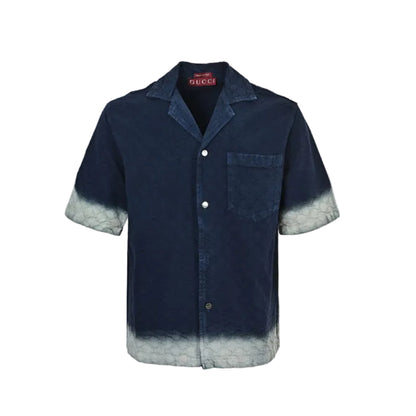 Gucci Navy GG Jacquard Ombré Camp Collar Shirt