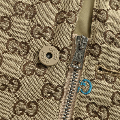Gucci Beige Monogram Jacquard Full-Zip Spread Collar Overshirt Jacket