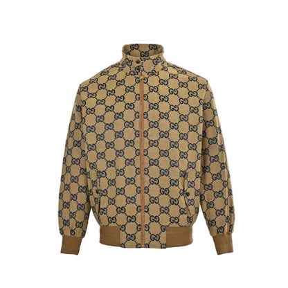 Gucci Camel All-Over Monogram Harrington Jacket with Ribbed Cuffs
