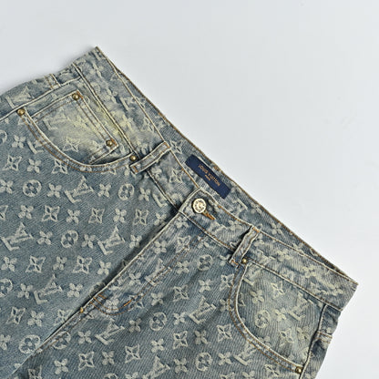Louis Vuitton Monogram Jacquard Straight Jeans — Light Wash