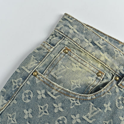 Louis Vuitton Monogram Jacquard Straight Jeans — Light Wash