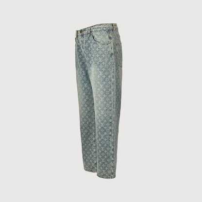 Louis Vuitton Monogram Jacquard Straight Jeans — Light Wash