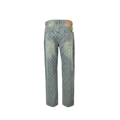 Louis Vuitton Monogram Jacquard Straight Jeans — Light Wash