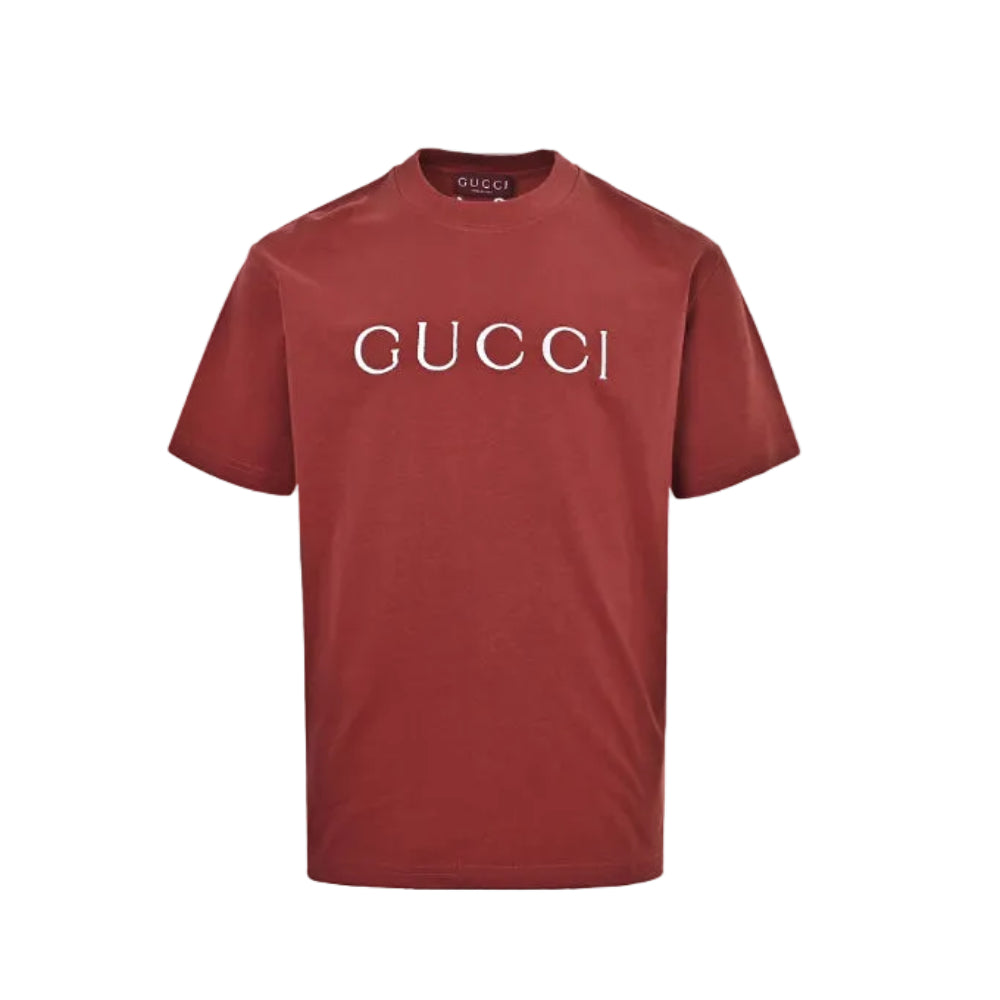 Gucci Brick Red Serif Wordmark Tee
