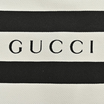 Gucci Off-White Piqué Stripe Chest Band Wordmark Embroidered Polo Shirt