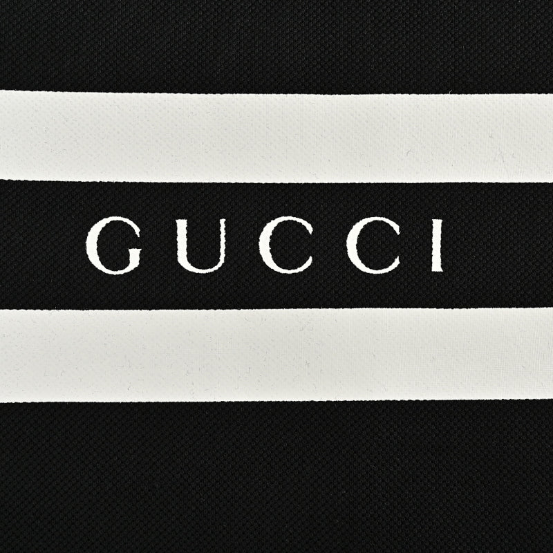 Gucci Black Piqué Stripe Chest Band Wordmark Embroidered Polo Shirt