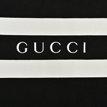 Gucci Black Piqué Stripe Chest Band Wordmark Embroidered Polo Shirt