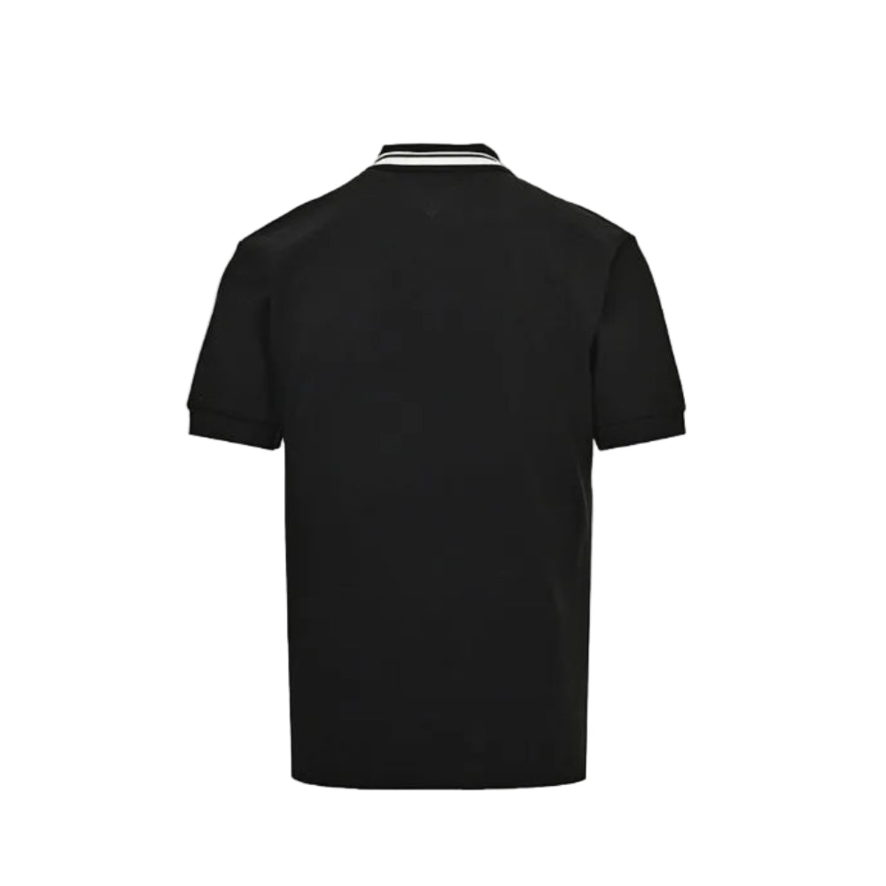 Gucci Black Piqué Stripe Chest Band Wordmark Embroidered Polo Shirt