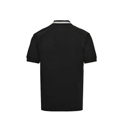 Gucci Black Piqué Stripe Chest Band Wordmark Embroidered Polo Shirt