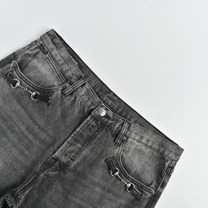 Gucci Smoke Grey Washed Straight Denim Pants with Horsebit Detail