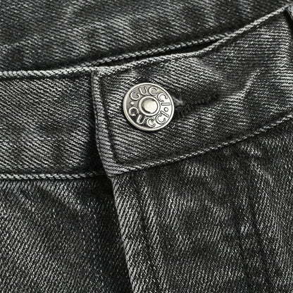 Gucci Smoke Grey Washed Straight Denim Pants with Horsebit Detail