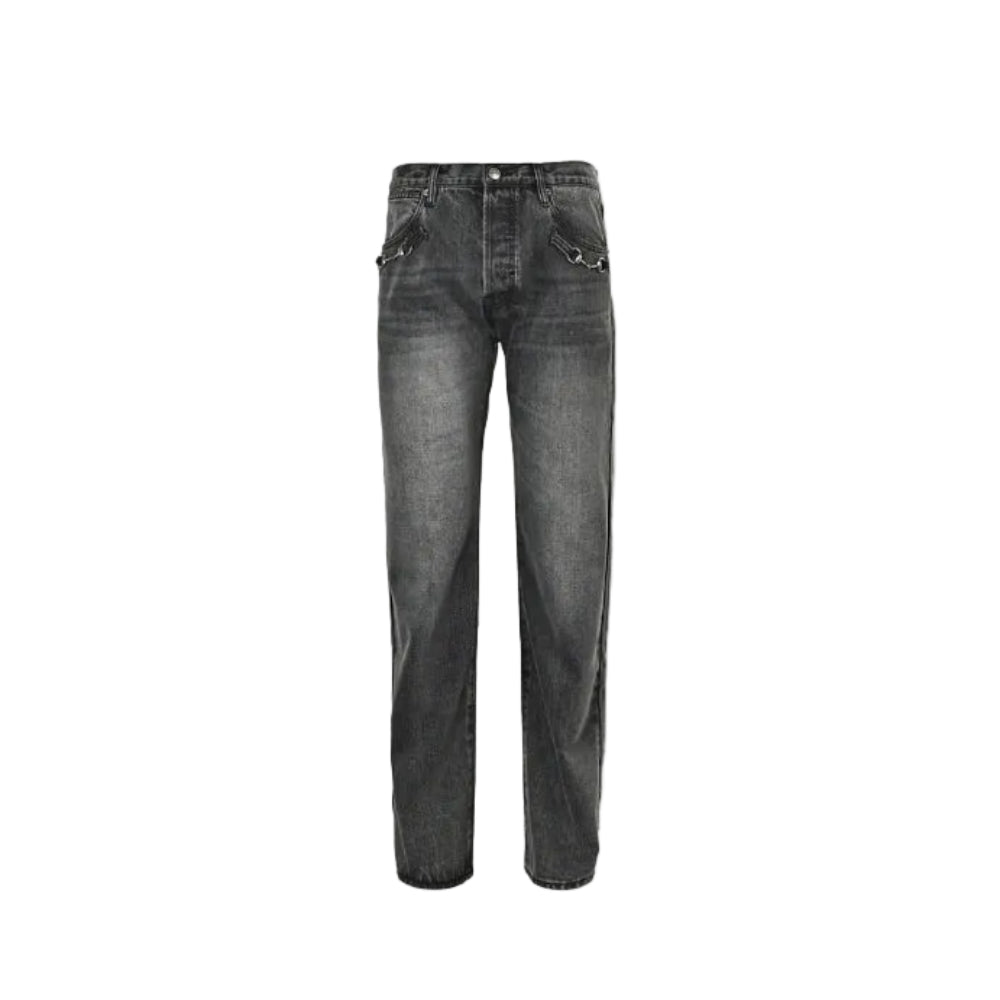 Gucci Smoke Grey Washed Straight Denim Pants with Horsebit Detail
