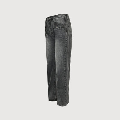 Gucci Smoke Grey Washed Straight Denim Pants with Horsebit Detail
