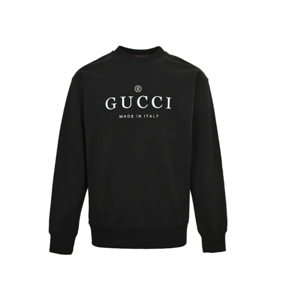 Gucci Black Heavyweight Cotton Serif Logo Print Crewneck Sweatshirt