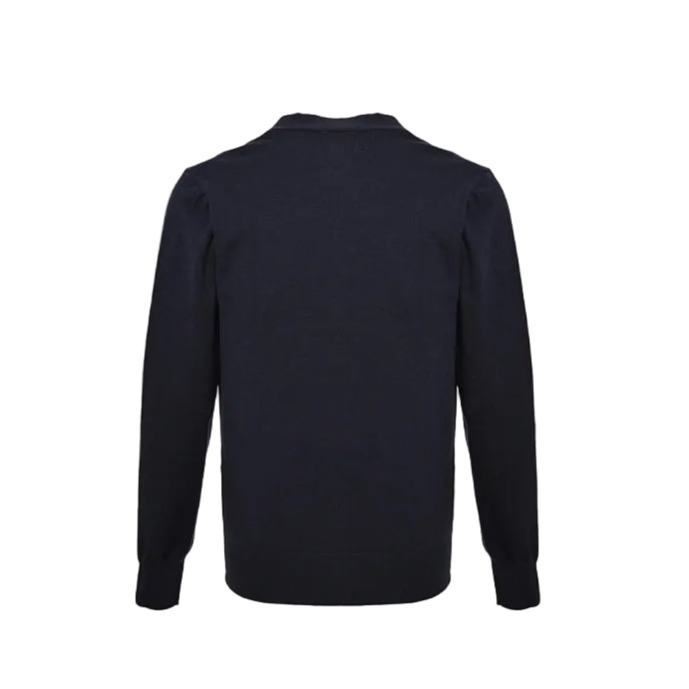Gucci Navy Fine Knit V-Neck Cardigan with Multicolor Monogram Embroidery
