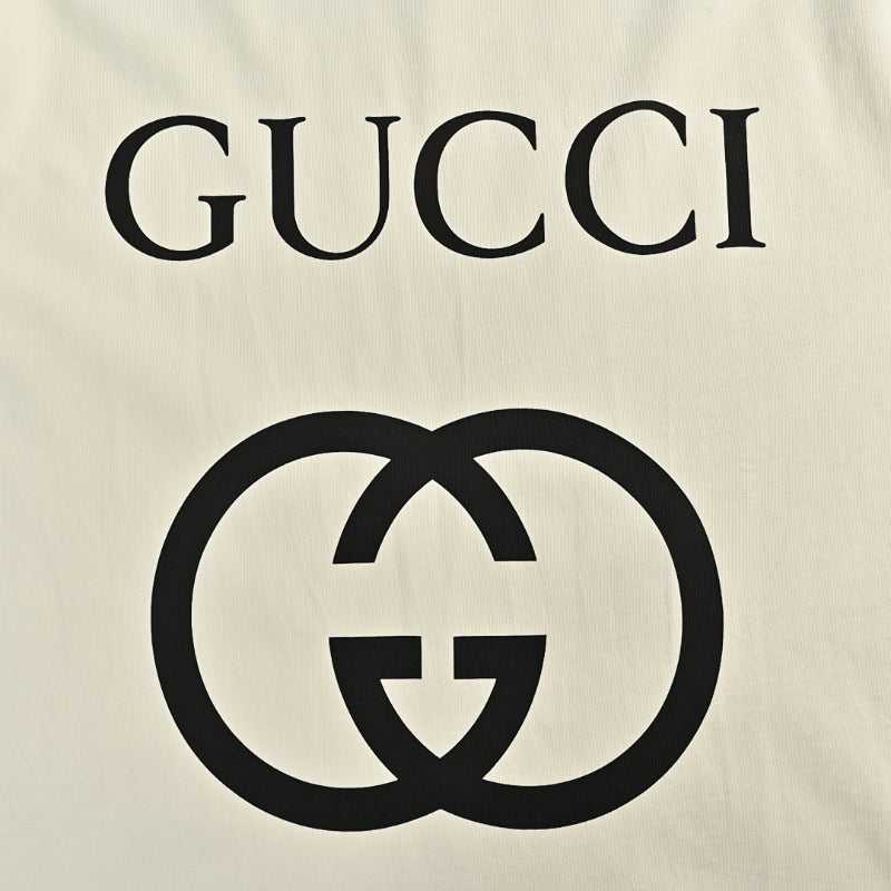 Gucci Off-White Oversized Serif Wordmark GG Interlocking Logo Heavyweight Tee