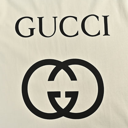 Gucci Off-White Oversized Serif Wordmark GG Interlocking Logo Heavyweight Tee