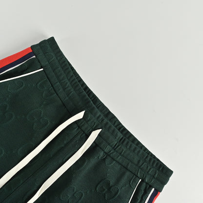 Gucci Forest Green Tone-on-Tone Jacquard Jogger Pants with Tri-Stripe Detail