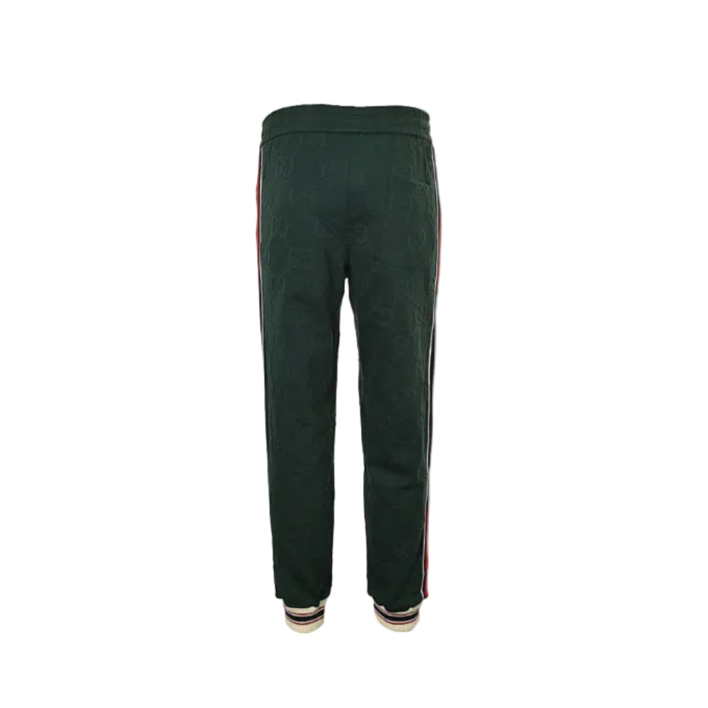 Gucci Forest Green Tone-on-Tone Jacquard Jogger Pants with Tri-Stripe Detail