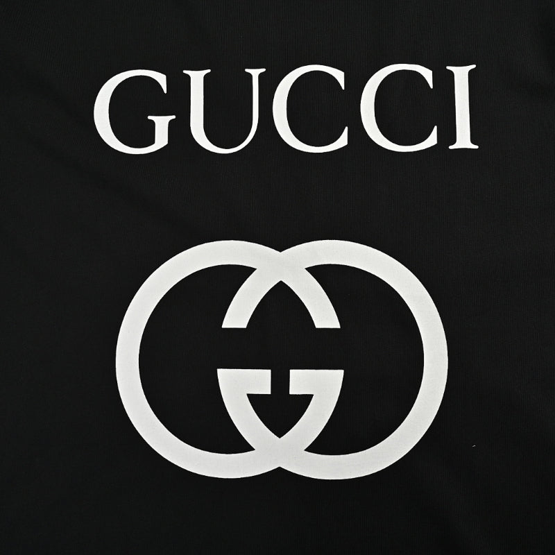 Gucci Black Oversized Serif Wordmark GG Interlocking Logo Heavyweight Tee
