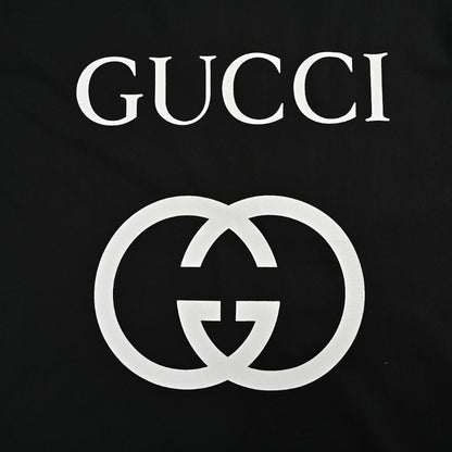 Gucci Black Oversized Serif Wordmark GG Interlocking Logo Heavyweight Tee