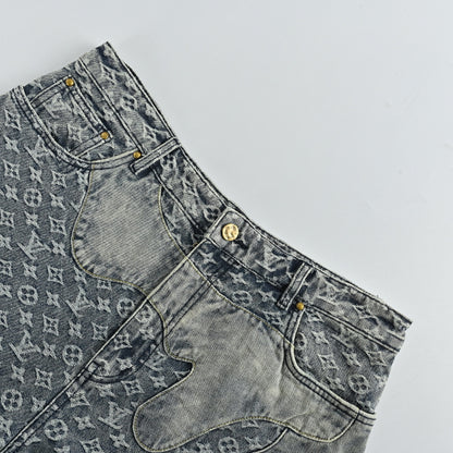 Louis Vuitton Monogram Distressed Wide-Leg Jeans — Grey Wash