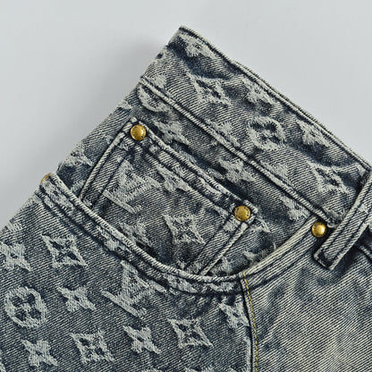 Louis Vuitton Monogram Distressed Wide-Leg Jeans — Grey Wash