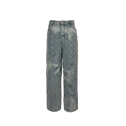 Louis Vuitton Monogram Distressed Wide-Leg Jeans — Grey Wash