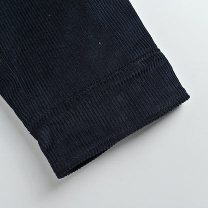 Gucci Navy Corduroy Leather Collar Quilted Jacket with Monogram Embroidery