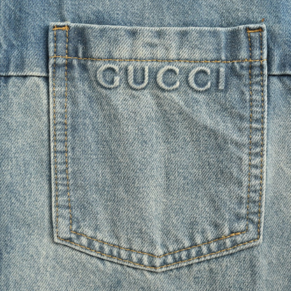 Gucci Two-Tone Panelled Denim Overshirt with Chain-Stitch Pocket Detail