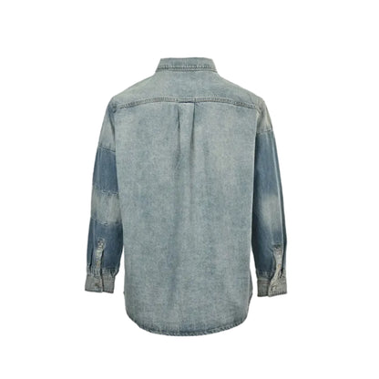 Gucci Two-Tone Panelled Denim Overshirt with Chain-Stitch Pocket Detail