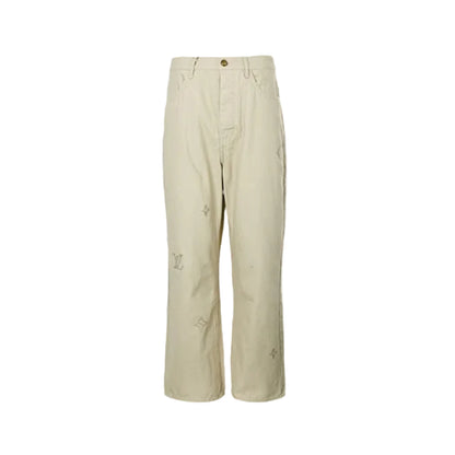 Louis Vuitton Tonal Monogram Embroidered Straight Trousers — Ecru