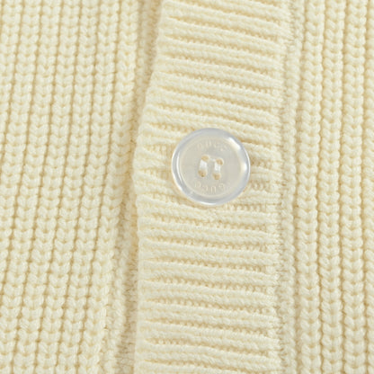 Gucci Ivory Cricket Stripe Knit V-Neck Cardigan with Navy Trim
