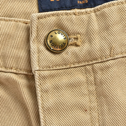 Louis Vuitton Distressed Paint-Splatter Carpenter Shorts — Khaki