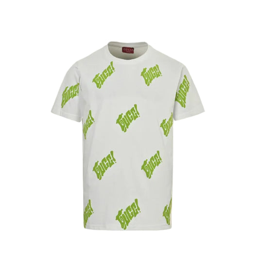 Gucci Off-White All-Over Neon Green Graffiti Logo Heavyweight Tee