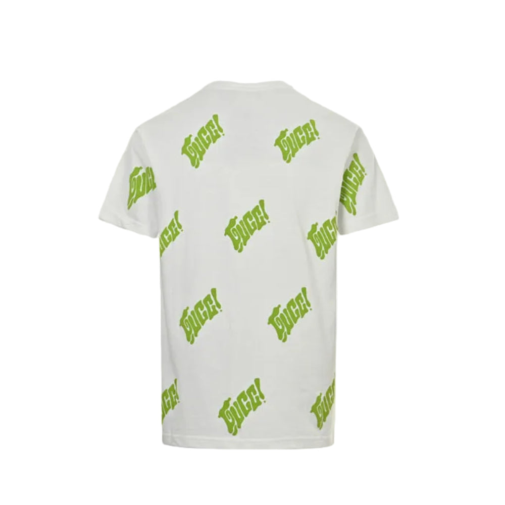 Gucci Off-White All-Over Neon Green Graffiti Logo Heavyweight Tee