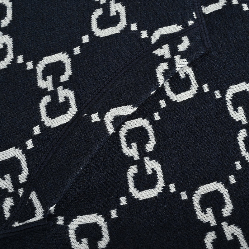 Gucci Navy All-Over Monogram Jacquard Knit Hooded Full-Zip Jacket