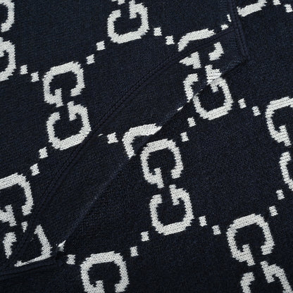 Gucci Navy All-Over Monogram Jacquard Knit Hooded Full-Zip Jacket