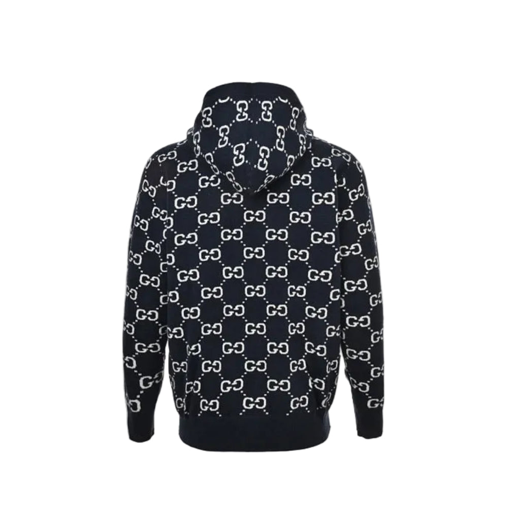 Gucci Navy All-Over Monogram Jacquard Knit Hooded Full-Zip Jacket