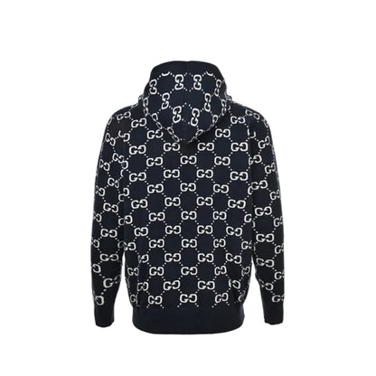 Gucci Navy All-Over Monogram Jacquard Knit Hooded Full-Zip Jacket