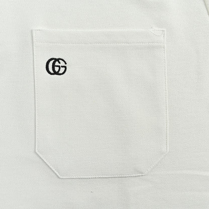 Gucci Ivory Double-Stripe Collar GG Badge Pocket Piqué Polo