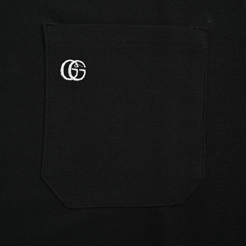 Gucci Black Double-Stripe Collar GG Badge Piqué Polo