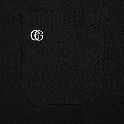 Gucci Black Double-Stripe Collar GG Badge Piqué Polo