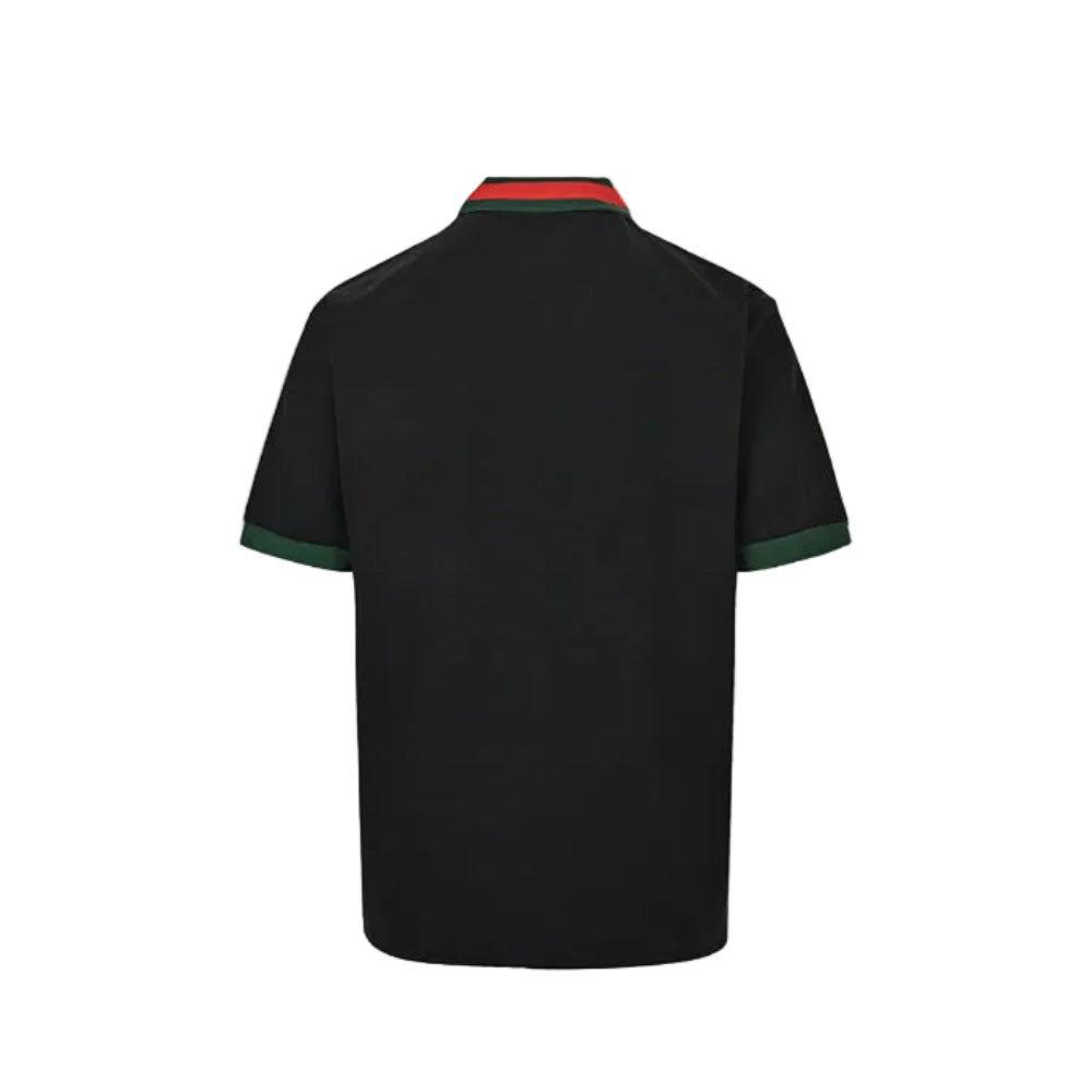 Gucci Black Web Stripe Collar Piqué Polo