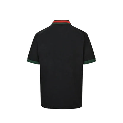 Gucci Black Web Stripe Collar Piqué Polo