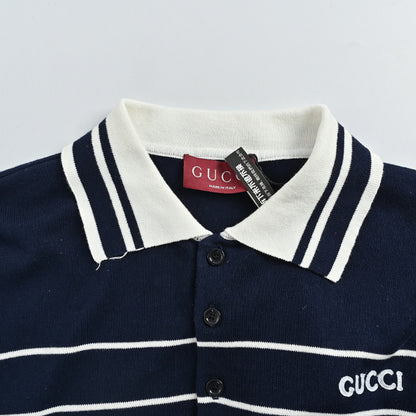 Gucci Navy & White Nautical Stripe Colorblock Knit Polo