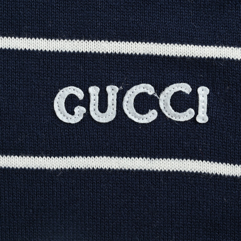Gucci Navy & White Nautical Stripe Colorblock Knit Polo