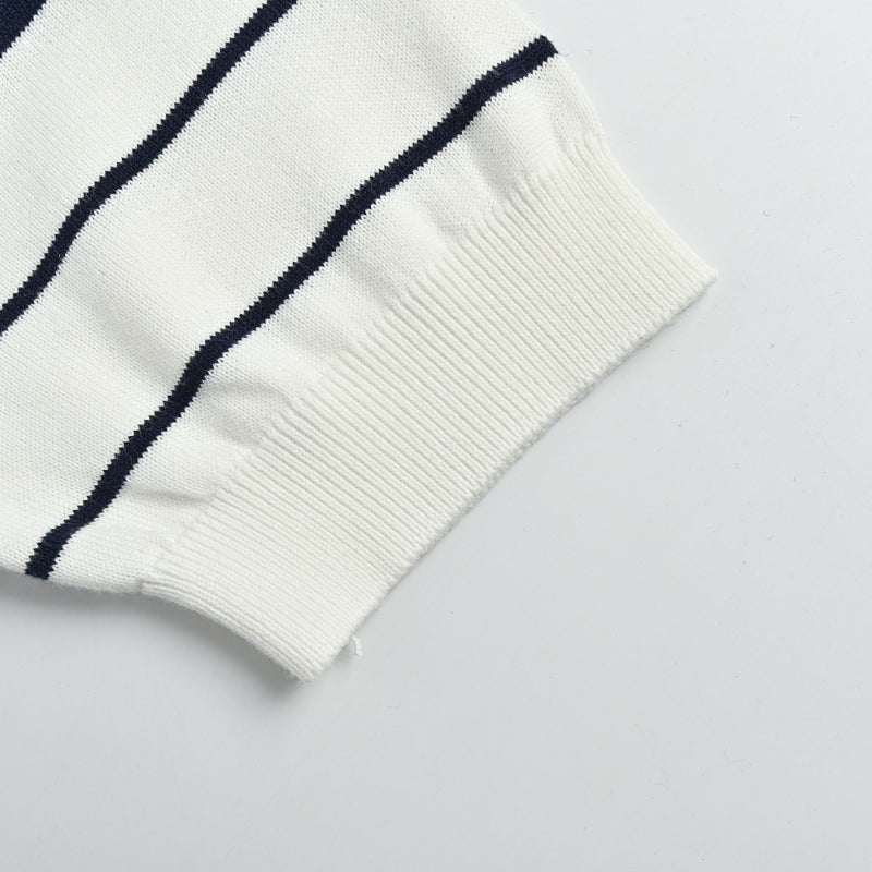 Gucci Navy & White Nautical Stripe Colorblock Knit Polo