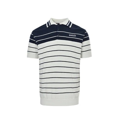 Gucci Navy & White Nautical Stripe Colorblock Knit Polo
